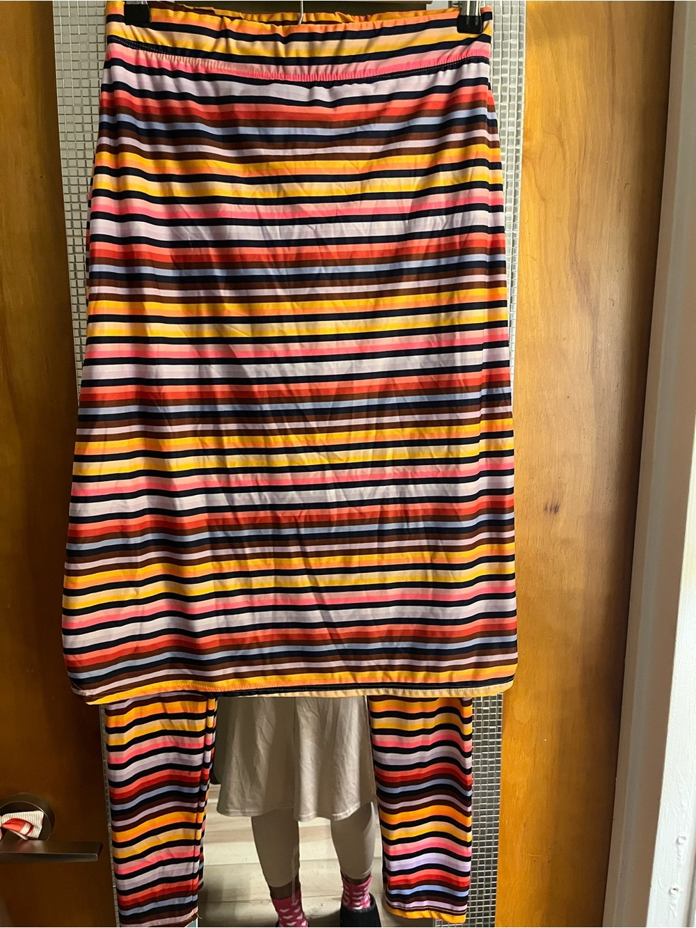 Stripe athletic pencil skirt with long leggings attached